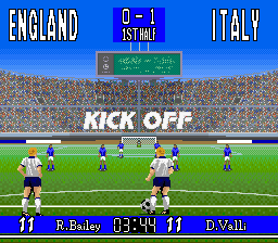 Kick-off, with the overhead view of the pitch and players in position