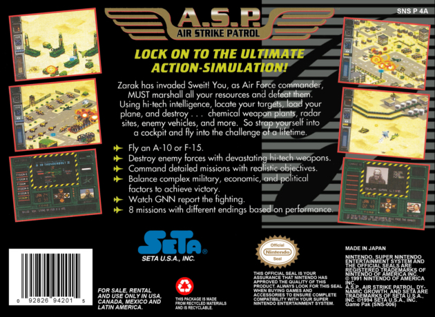 Back cover, with six screenshots and a bullet point feature list