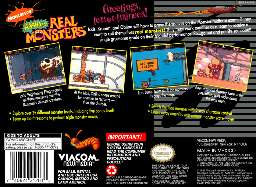 Aaahh!!! Real Monsters, rear cover