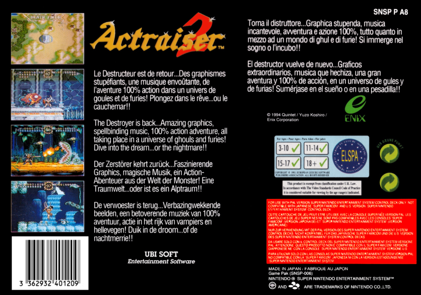ActRaiser 2, EU back cover