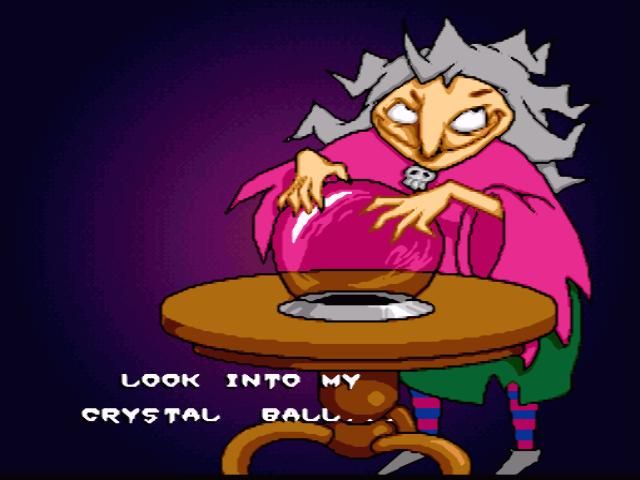 Granny Frump watching through the crystal ball