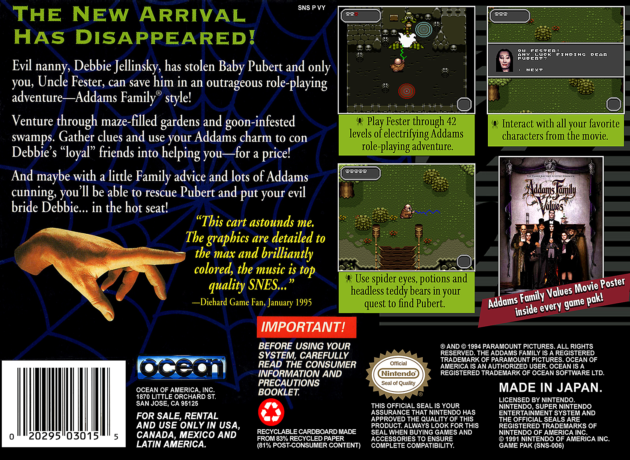 Addams Family Values, back cover