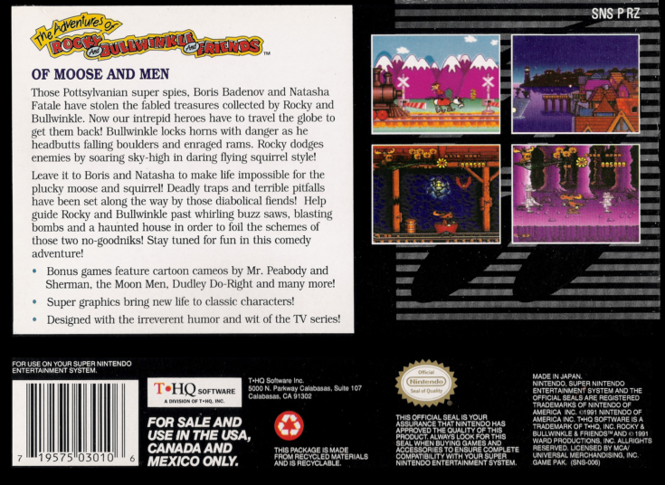 The Adventures of Rocky and Bullwinkle and Friends, rear cover