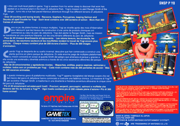 Adventures of Yogi Bear, EU rear cover