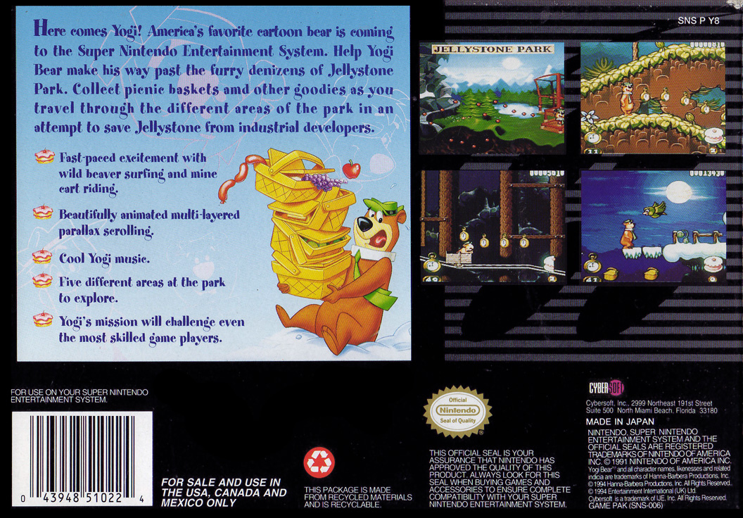 Adventures of Yogi Bear, US rear cover